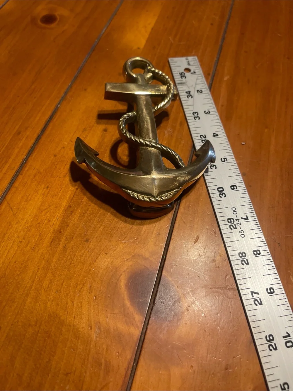 Brass Anchor Wall Door Knocker - Gold Anchor Rope Accent 6” long vintage